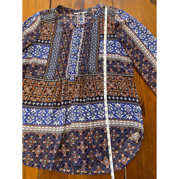 Daniel Rainn Women Medium Blouse Pleated Buttons Blue Orange Boho StyleD14122PR1 - Picture 12 of 14